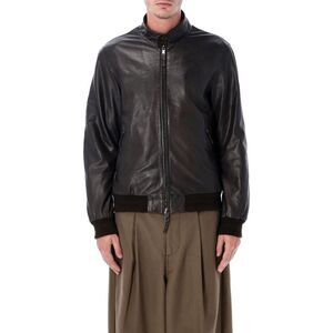 SWORD Men's Leather Bomber Jacket with Stand Collar Men MORO Outerwear
